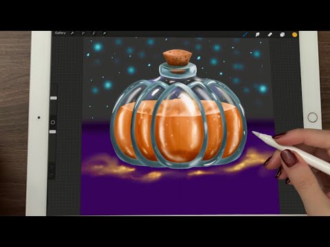 😴 iPad ASMR 🧡- Painting a Pumpkin Potion glass - Pure Whispering - Writing Sounds