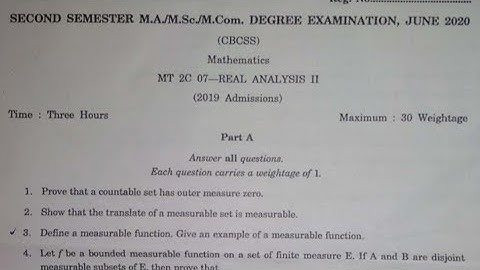Real Analysis Question paper|Msc Mathematics |second semester 2020