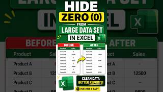 How to Hide Zero Values in Excel | Clean Large Data Sets Instantly #excel #shorts #youtubeshorts