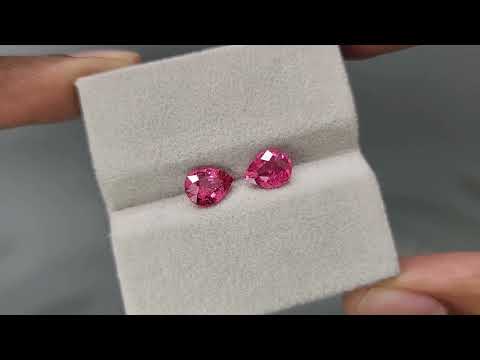 Pair of neon red pink pear-cut Mahenge spinels 2.29ct, Tanzania Video  № 3