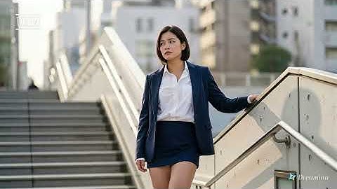 歩道橋の階段で待ち合わせするミニスカート女子【AI美女】