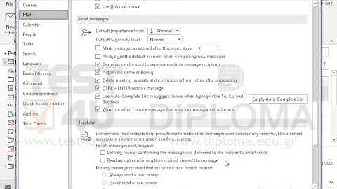 Configure Microsoft Outlook to include a reading receipt request in all sent email messages.