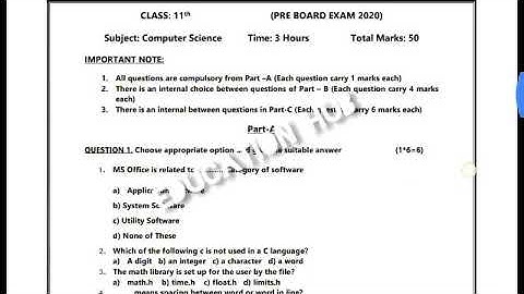 11TH CLASS COMPUTER SCIENCE PRE-BOARD PAPER FEBRUARY