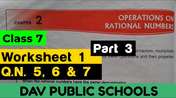 DAV class 7 maths chapter 2 worksheet 1 Q.N. 5, 6 & 7