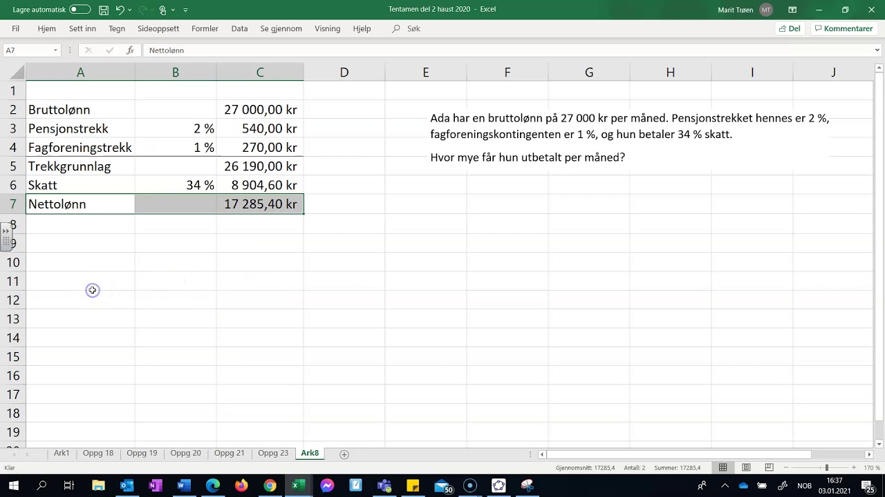 Video 7 av 9:Heldagsprøve del 2 løst med Excel og GeoGebra