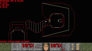 Doom level E1M2, Nuclear Plant: Secrets - Automap view