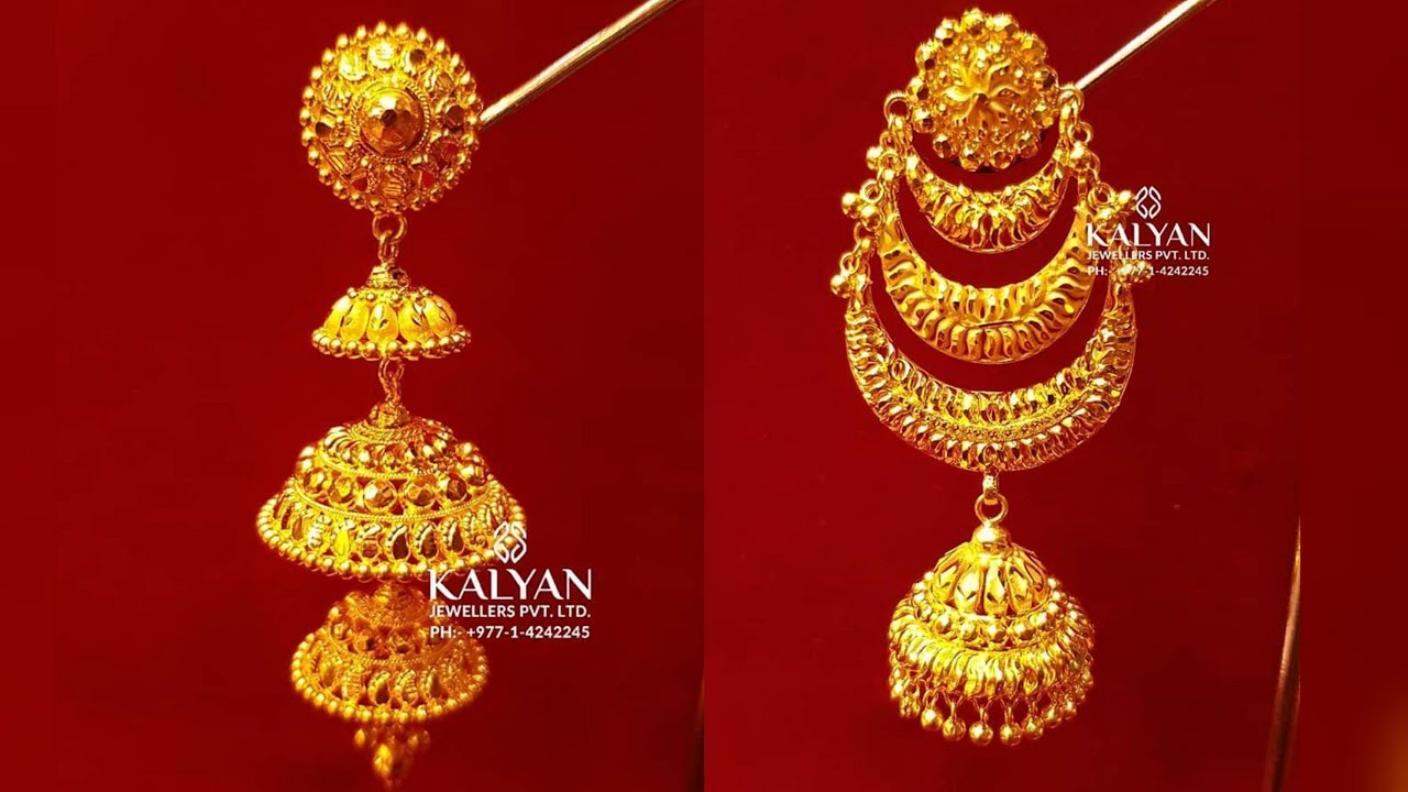Kalyan jewellers Latest gold earrings collection with weight & Price |  Kalya jewellers Gold earrings - YouTube