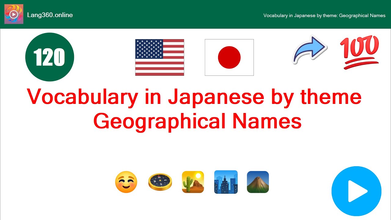 Lesson 22: Vocabulary in Japanese by theme: Geographical Names (Lang360)