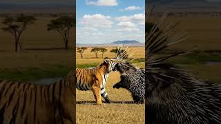Porcupine vs. Tiger 🦔🐅 | ハリネズミ vs トラ | 호저 vs 호랑이 | Landak vs Harimau | साही बनाम बाघ #porcupines