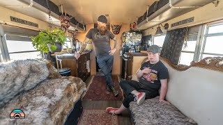 DIY 2 Bedroom School Bus Tiny Home for Father & Son