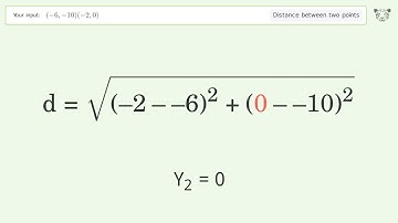 Find the distance between two points p1 (-6,-10) and p2 (-2,0): Step-by-Step Video Solution