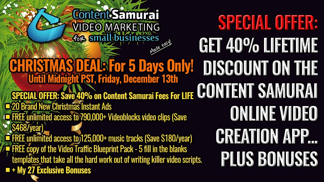 Content Samurai Christmas 2019 40 Percent Discount Deal