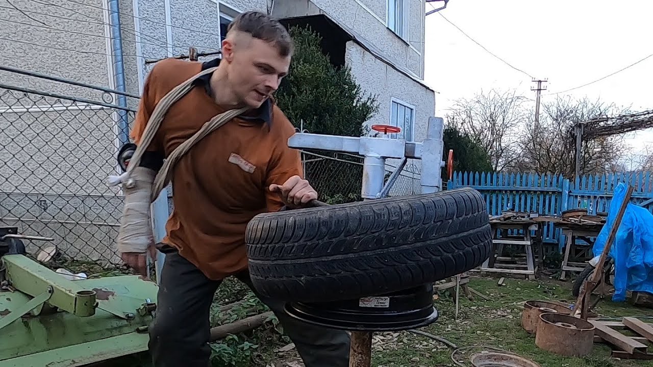 Шиномонтаж своїми руками 👍🏼100% Працює! (з зламаною рукою) / Монтажный станок своими руками