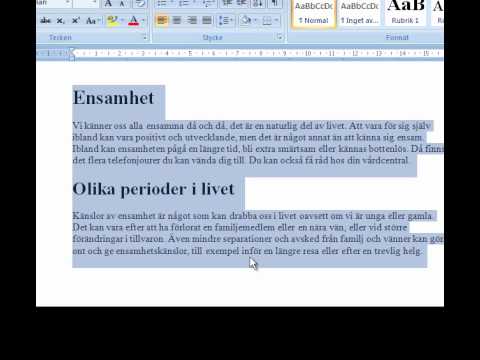 Att kunna centrera text i Word2007
