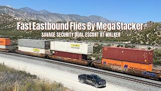 Mega Stack Train Under Double Security Escort Overtaken by Fast Eastbound at Walker