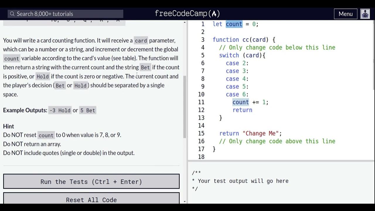 Lesson 82 | Basic JavaScript | Counting Cards - YouTube