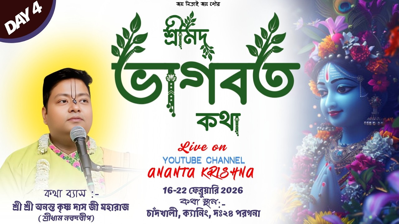 🅻🅸🆅🅴 || শ্রীমদ্ভাগবত সপ্তাহ কথা || Day-4 | শ্রী অনন্ত কৃষ্ণ দাসজী | চাঁদখালি, ক্যানিং, দঃ২৪ পরগণা |