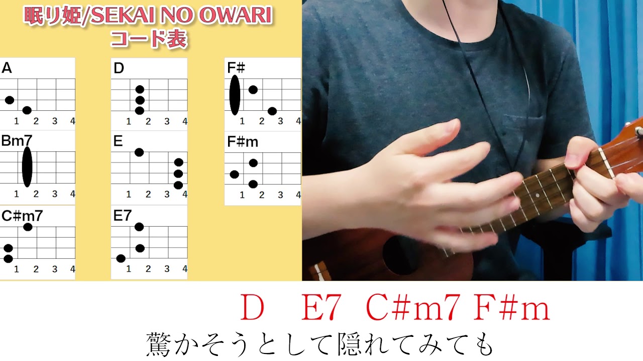 コード表付き 眠り姫 Sekai No Owari ウクレレ弾き語り キー A 原曲キーから 1下げ 毎日投稿55日目 年4月23日スタート Youtube コード表付き 眠り姫 Sekai No Owari ウクレレ弾き語り キー A 原曲キーから 1下げ 毎日投稿55日目 年4月23日スタート Youtube