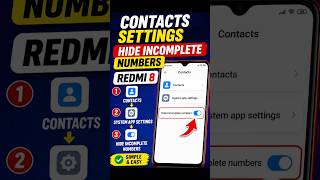Contacts System App Settings  Hide Incomplete Numbers _ Redmi 8 #shorts #viralshorts #youtubeshorts