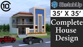 35' X 35' House Design in Sketchup for Beginners || Tutorial in Hindi