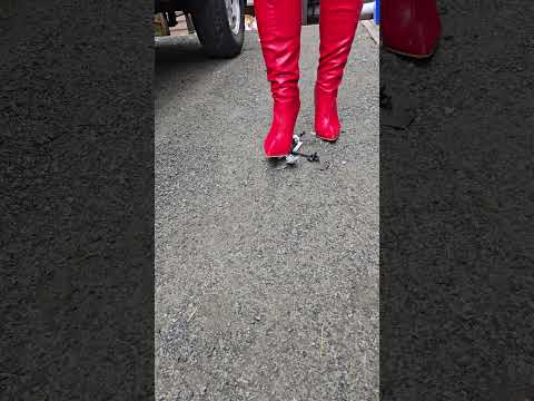 Red high heel boots crunchy crushing #crushexperiment #crushtest #asmrcrush #highheels #Pebbles
