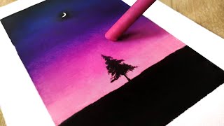 Pink Purple Sky | How to blend oil pastels with turpentine? | Relaxing painting ASMR