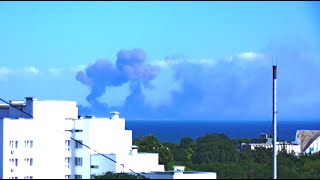 Взрывы в районе военного аэродрома в Новофедоровке в близи города Саки. Крым. 9 августа 2022.