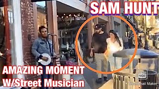 Sam Hunt & Wife Hannah Lee Meet Banjo Country Artist Michael Ricks On Street Franklin Tn