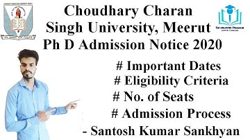 Choudhary Charan Singh Uninersity Ph D Admission Notification 2020 | Ph D Admission Updates | CCSU