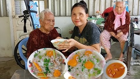 Bà lão 101 tuổi ăn sáng 1 tô nui thịt trái thăn bằm cà rốt | Ăn 1 tô chà bá