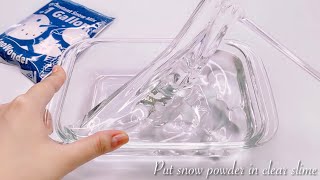 【ASMR】✨スーパークリアスライムにスノーパウダーを混ぜてアイシースライムを作る☁️【音フェチ】Put snow powder in clear slime 클리어 슬라임 스노우 파우더를 넣는다
