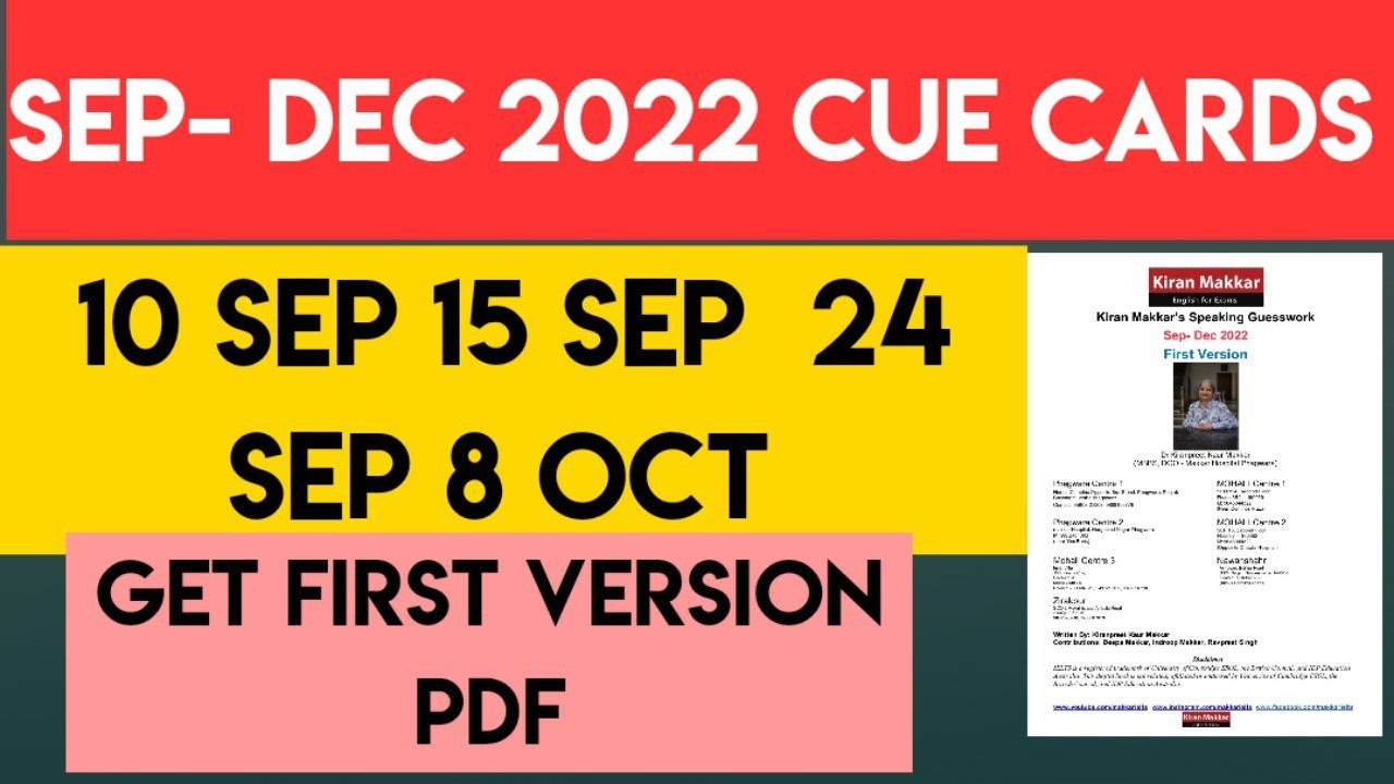 SEP-DEC 2022 CUE CARDS PDF | Get First Version Cue Cards | Ielts Speaking Cue cards