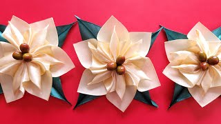 KANZASHI CHRISTMAS FLOWERS FROM RIBBONS - Easy Poinsettia Crafts