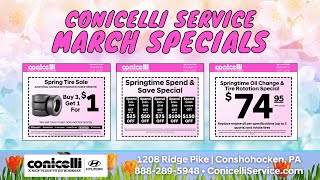 March Joy at Conicelli Hyundai! 🌸 $1 Tire Deal, Up to $150 Off Service, & $74.95 Oil Change Special!
