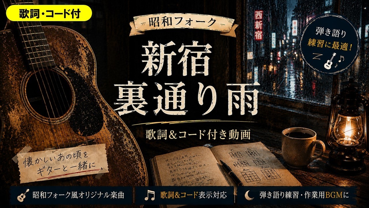 昭和フォーク男性ボーカル｜新宿裏通り雨｜神戸玲司【歌詞＆コード付き