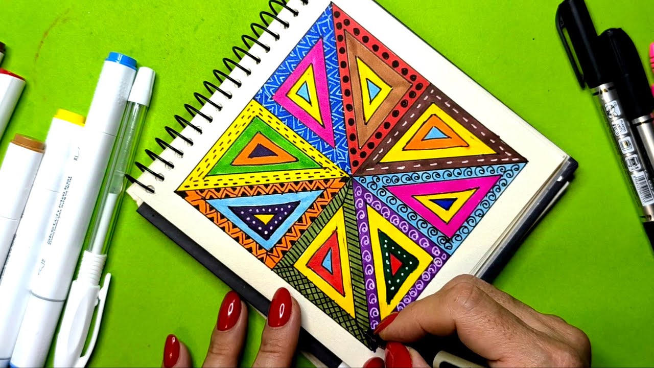 Zendoodle Art drawing with Triangles || Zentangle Triangle pattern ...