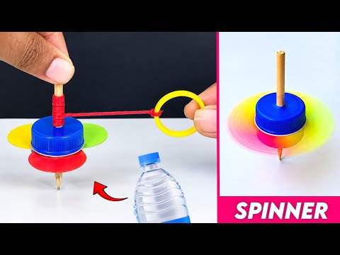 Amazing Colourfull Spinner | Home made Bottle Cap spinner with launcher | Diy beyblade