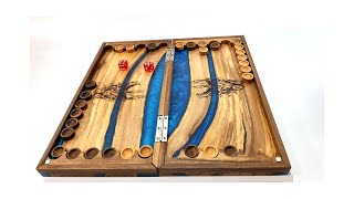 Handmade Backgammon set from walnut wood and epoxy resin
