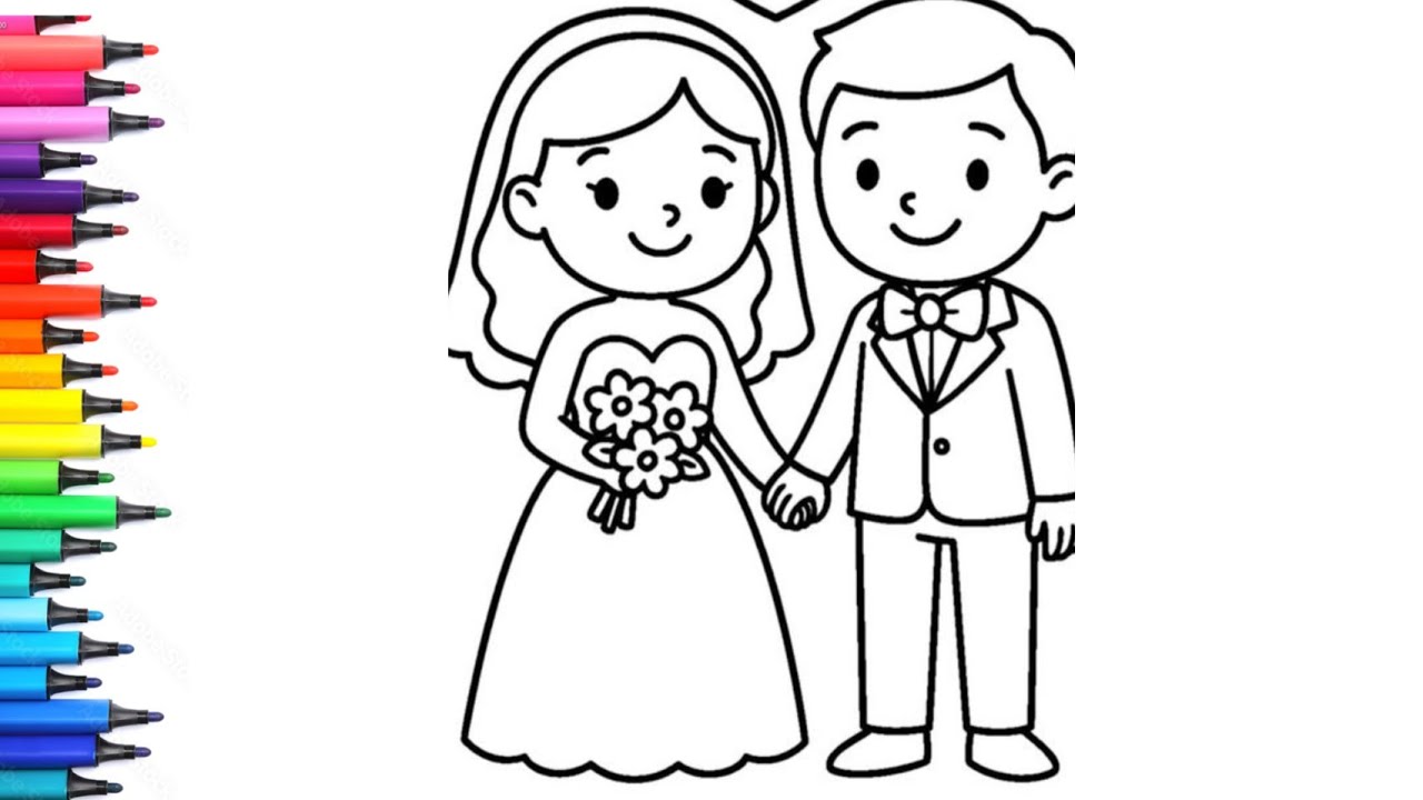 Bride and Groom Drawing, Painting & Coloring For Kids and Toddlers_ Child Art