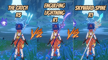 THE CATCH R5 VS ENGULFING LIGHTNING VS SKYWARD SPINE On Xiangling Burst Damage Comparison