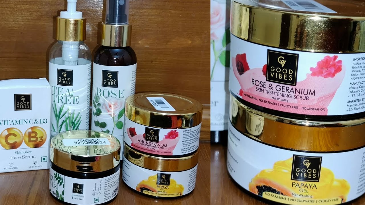 Good vibes product review | good vibes papaya gel, scrub, serum, facewash, toner | skincare products