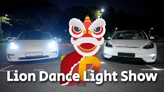 Lion Dance TESLA Light Show!  (Tesla Model 3 Duet)