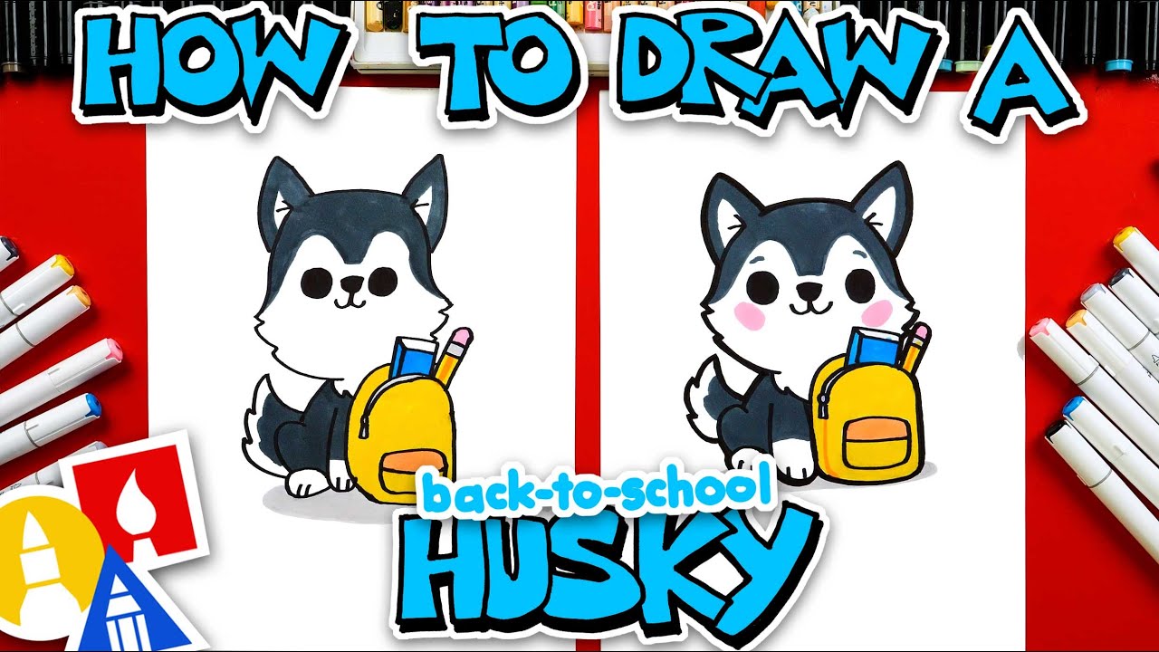 How To Draw A Cute Husky With A Backpack