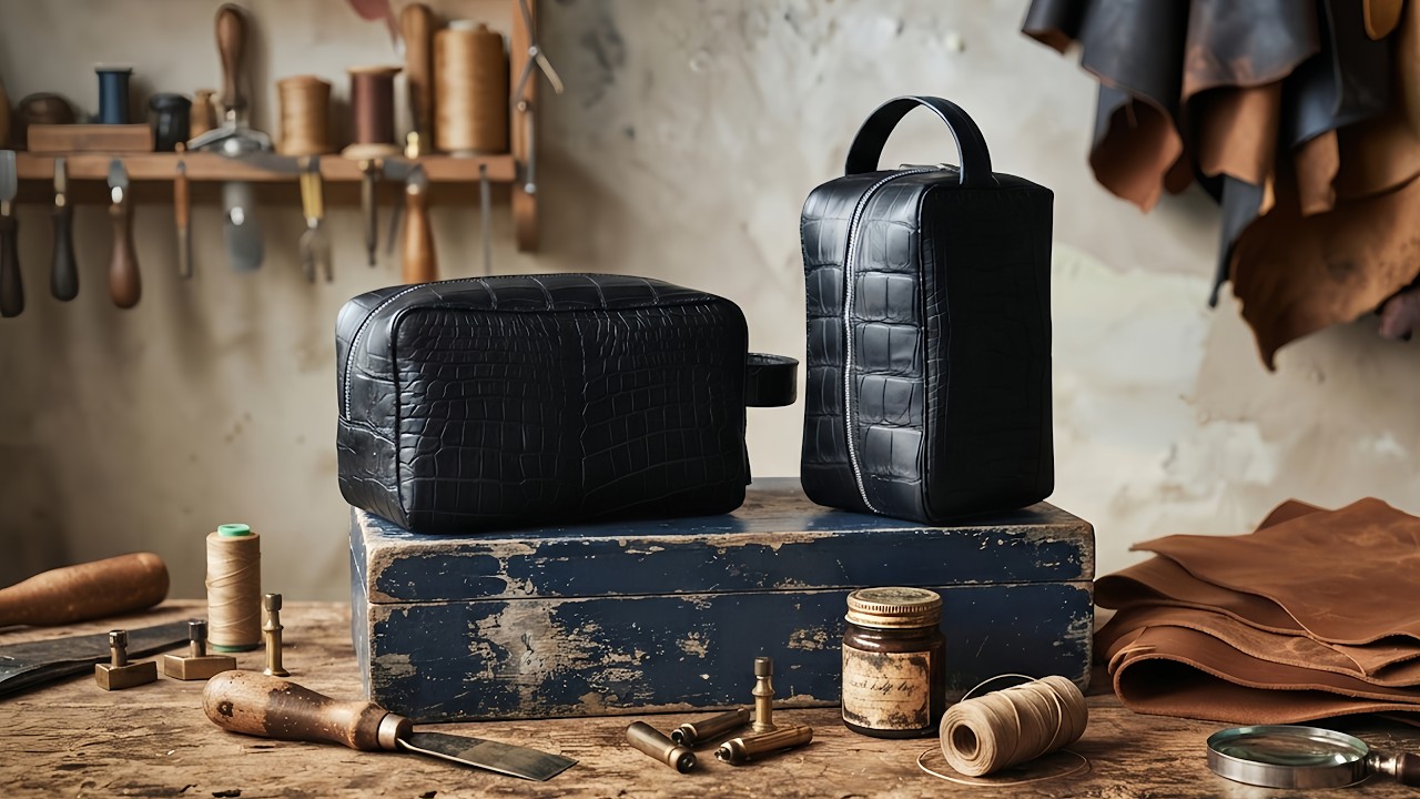 手作りクロコダイル(リアル)ケース Handcrafted Crocodile Leather Box Bag | Free Pattern + Full