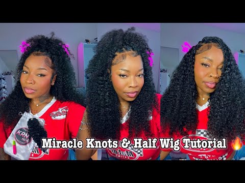 MIRACLE KNOTS & HALF WIG TUTORIAL *NEW METHOD VERY EASY * BURMESE CURLY EXTENSIONS 😍🔥FT. KRN HAIR 