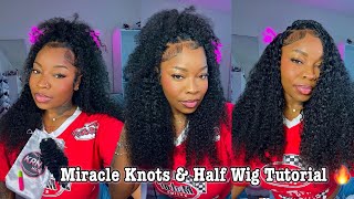 MIRACLE KNOTS & HALF WIG TUTORIAL *NEW METHOD VERY EASY * BURMESE CURLY EXTENSIONS 😍🔥FT. KRN HAIR ￼