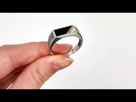 Срібна печатка із золотом Ю143к вставка онікс розмір 21, видео 1