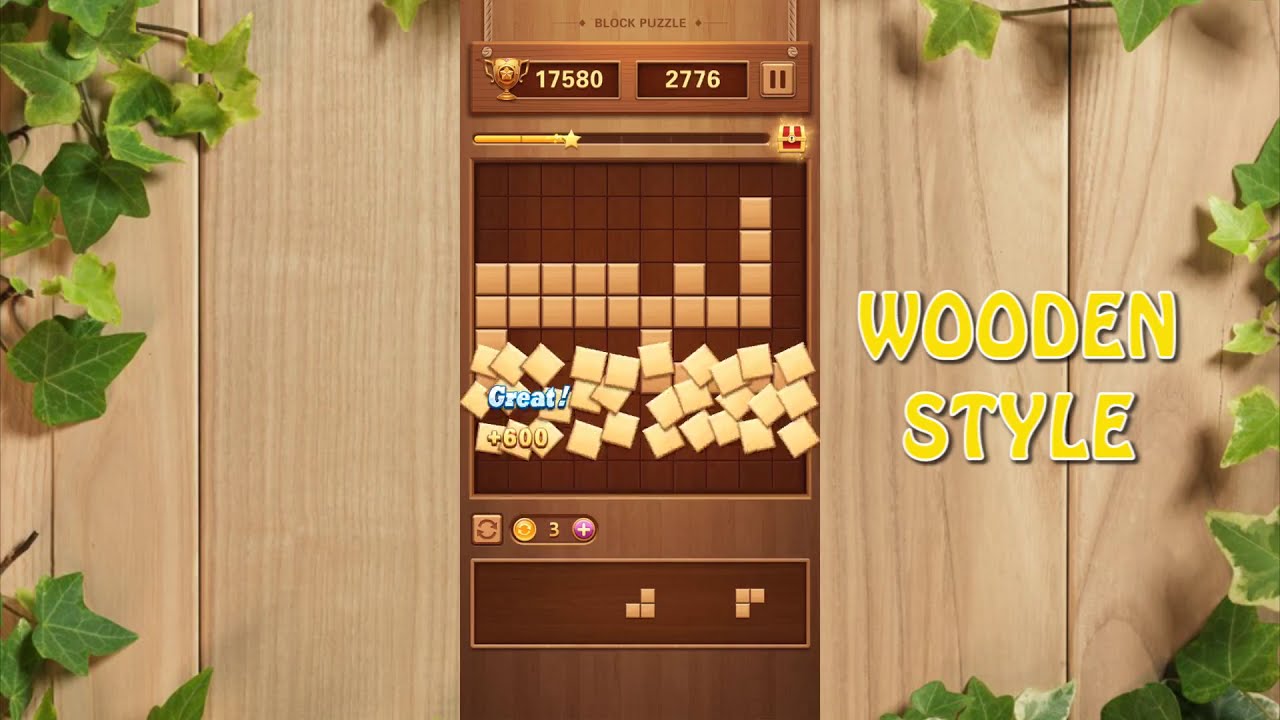 Wood Block Puzzle Relaxing Wooden Style Puzzle Game. Free Rotation! 💐