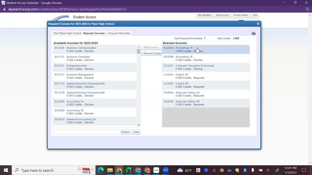 Course Selection Directions