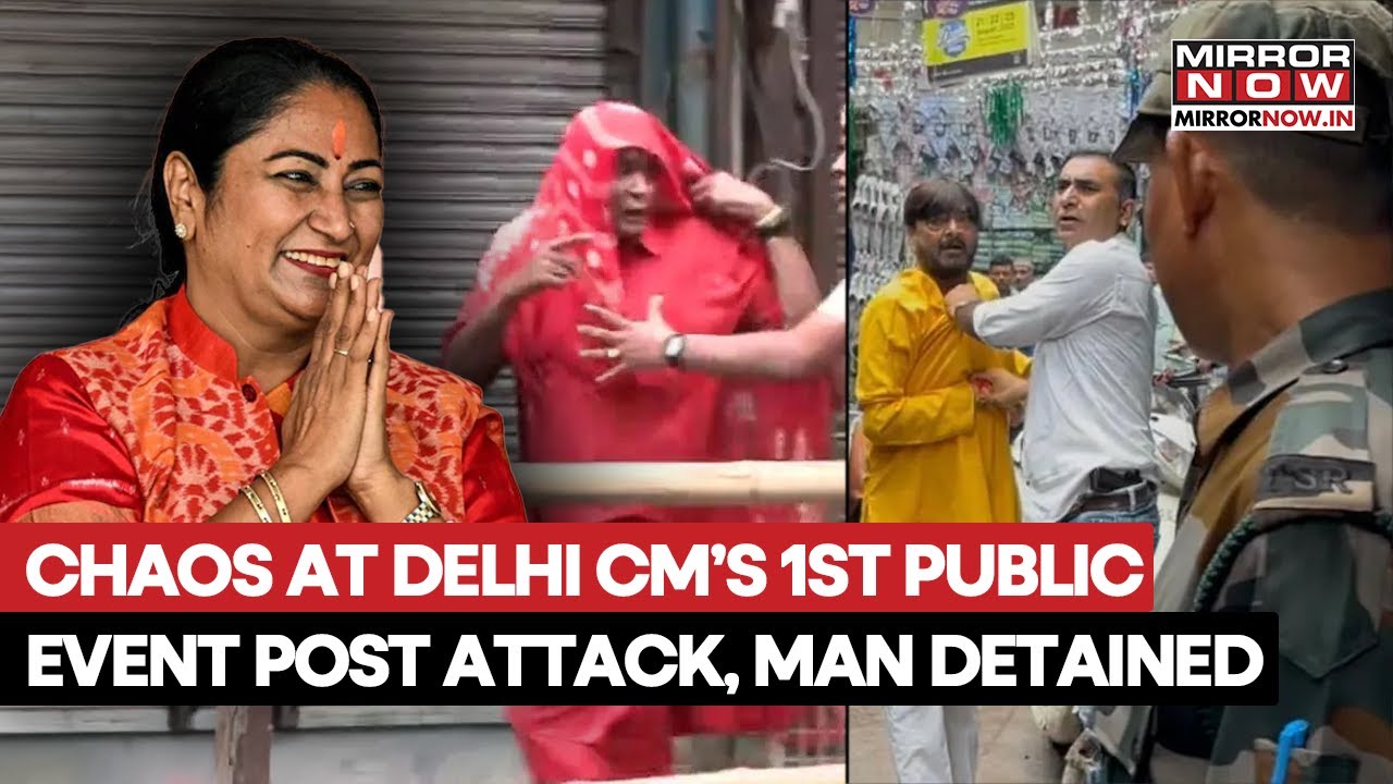Delhi CM Rekha's 1st Public Event After Attack Turns Chaotic; Ruckus, Sloganeering; Man Detained